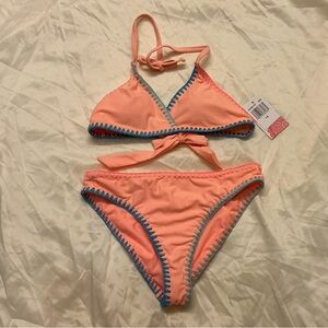 Hobie Girls Peach & Teal Triangle Bikini Set